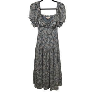 ASTR Cottagecore Milkmaid Floral Underwire Midi Dress Puff Sleeve Smocked Back M